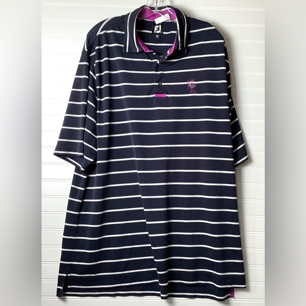 Footjoy Polo Shirt Mens Large Blue White Striped Stretch